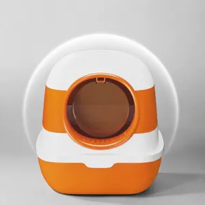 Gran caja de arena cerrada, diseño antiolor y a prueba de salpicaduras para mascotas.