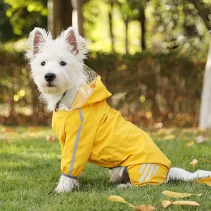 Imperméable pour Chien de compagnie Imperméable à Quatre Pattes Veste de Pluie pour Chiot avec Capuche transparente Bande Réfléchissante Vêtement d'Extérieur