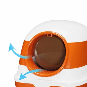 Arenero cerrado para gatos con puerta abatible grande antisalpicaduras naranja y blanco