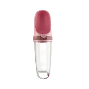 Portable pet water bottle for dogs and cats, outdoor travel water dispenser in pink design.