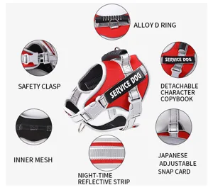Detailed view of red reflective dog harness with alloy D-ring and safety clasp for large dogs