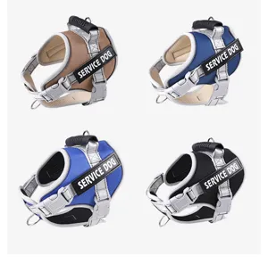 Detailed view of durable pet dog harness with service dog patch, breathable mesh and strong buckles.