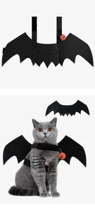 Pet Halloween bat wings costume for cats and dogs with bell, funny pet apparel accessory.