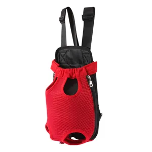 Atmungsaktiver Mesh Haustier Rucksack für Hunde und Katzen, rote Brust-Reisetasche.