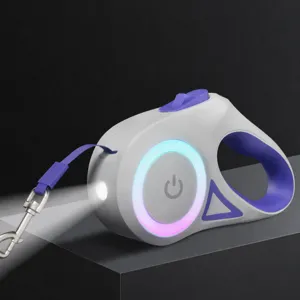 Laisse pour Chien Lumineuse LED Laisse pour Chien Rétractable Automatique Éclairage de Sécurité Nocturne pour Chiens Fournitures de Promenade