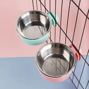 Stainless Steel Dog Bowl Hanging Pet Food Water Bowl Anti-Flipping Cage Hanging Feeder Bowl Small Medium Large Pet Supplies