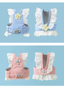 Cute floral pet harness and leash set for small dogs and cats, comfortable vest style design.