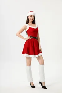 Sexy women Christmas Santa costume dress with hat and furry boot covers for party.