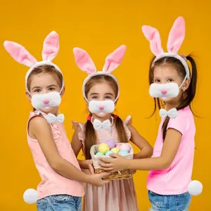 Set cerchietto con orecchie da coniglietto pasqua in peluche carino per festa bambini accessori