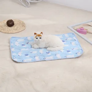 Cooling pet mat for dogs and cats summer breathable ice silk sleeping pad with cute bear pattern