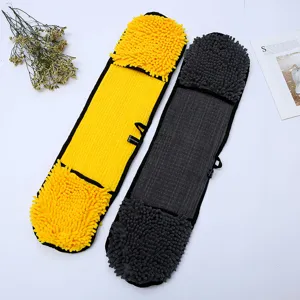 Toalla de baño para mascotas de chenilla de microfibra con bolsillos super absorbente amarillo
