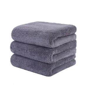 Thickened microfiber car washing towel detail, fluffy coral fleece, highly absorbent gray.