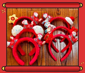 Cute 2026 Chinese New Year horse hair hoop red plush headband festive hair accessories for kids