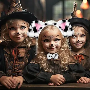 Kids plush dalmatian dog ears headband and bowtie set, cute animal hair accessories for cosplay.