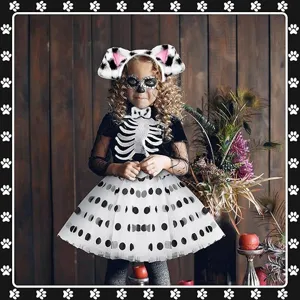 Plush Dalmatian dog ear headband and cosplay costume set for kids Easter party performance dress up.