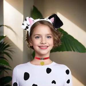 Cute dalmatian puppy ear headband set with choker for kids cosplay party costume dress up