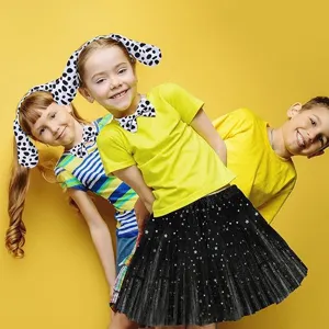 Halloween dalmatian puppy costume set for kids, featuring dog ears headband and tulle skirt.