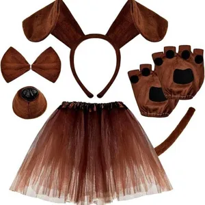 Halloween Dog Costume Set Animal Ears Headband Bowtie Nose Tail Tutu Skirt Party Cosplay Performance Dress Up Props