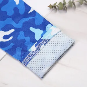 Blue camo sun protection sleeves for outdoor cycling sports, breathable ice silk arm covers.
