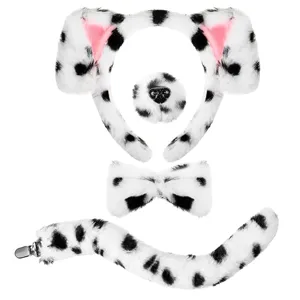 Plush Dalmatian Dog Costume Set Animal Ears Headband Bow Tie Tail for Cosplay Party