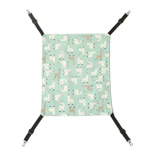 Verstellbare Haustierhängematte für Katzen und Hunde, mintgrüner Canvas mit Alpaka-Design.