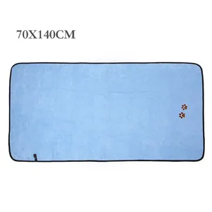 Grande mascota super absorbente microfibra toalla azul perro gato baño manta huellas de patas