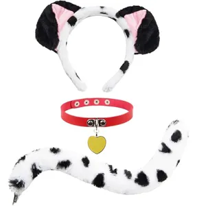 Dalmatian dog ears headband red heart collar plush tail set for cosplay party and holiday dressing