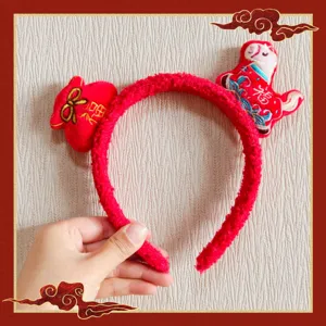 Red plush horse headband Chinese New Year cute zodiac hair hoop festive party hair accessories