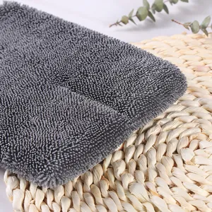 Grey microfiber twisted car wash towel, super absorbent cleaning cloth for auto detailing and daily use.