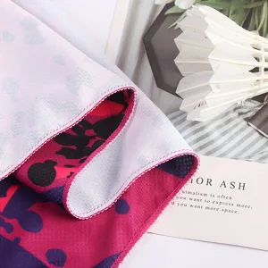 Cooling sports towel for summer workout, quick dry ice towel with abstract print and edges.