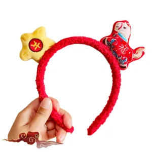 2026 New Year red plush headband zodiac horse hair hoop festive party hair accessories
