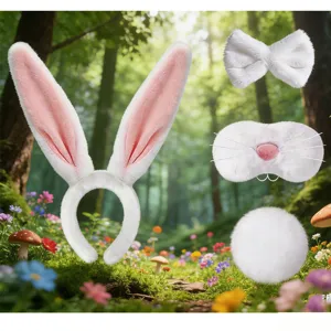 Plush bunny ears headband bow nose and tail set for Easter party decoration kids show