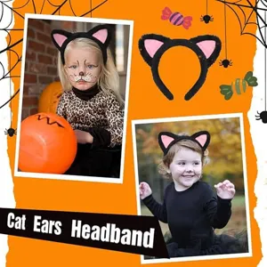 Cute plush cat ears headband for kids, soft animal hair hoop for Halloween and daily wear.