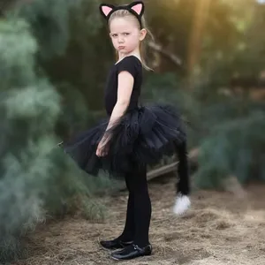 Cute plush cat ear headband set with tutu skirt and tail for kids holiday cosplay party.