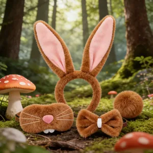 Easter plush bunny ear headband set with cute eye mask, bow tie and fluffy tail.