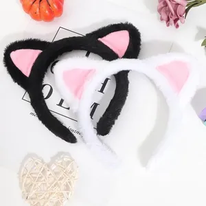 Cute plush cat ears headband fluffy anime cosplay hair hoop for women girls washing face party