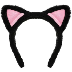 Fluffy black and pink cat ear headband for cute daily wear, parties, and face washing.
