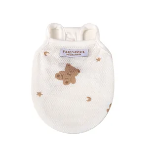 Breathable mesh summer dog vest with cute bear print and woven label, perfect for small pets.
