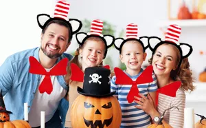 Red and white striped cat ear headband and bow tie cosplay set, perfect for Halloween parties.