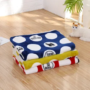Thickened pet blanket detail view, soft plush dog cat warm mat with cute dog and polka dot print.