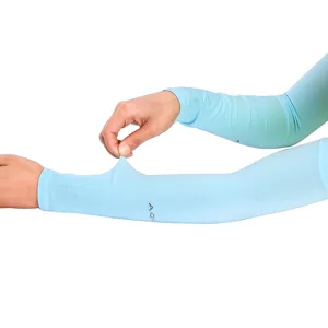 Cooling arm sleeves outdoor sports sun protection fingerless light blue elastic fabric main view