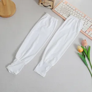 Detailed view of white summer ice silk sun protection arm sleeves with soft fabrics.