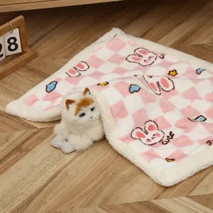 Double Layer Thickened Pet Blanket Cartoon Print Warm Flannel Fleece Mat For Dogs Cats Sleep Home Supplies