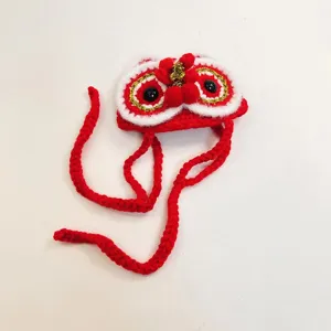 Handmade crochet lion dance cat hat festive Chinese style cute pet costume accessory item