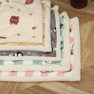 Double layer thick pet fleece blanket with cute cartoon prints, warm and soft for winter.