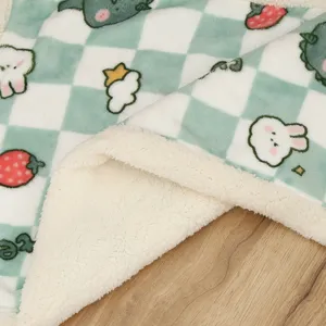Double-layer thickened cartoon print pet blanket, cozy fleece throw for autumn and winter nap.
