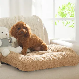 Cozy plush pet bed for dogs and cats, thick warm rectangular anti-slip soft sleeping mat.