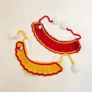 Festive cat crochet cape collar with cute pom pom and tassel for New Year pet dress up and cute photo.