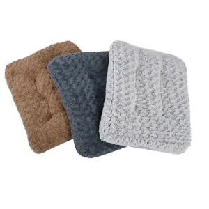 Plush square pet mat for dogs and cats, soft warm fleece cushion, thick anti-slip sleeping bed.