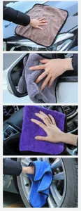 Thick microfiber car cleaning towel, 40x40cm absorbent auto drying wash cloth for vehicle care.